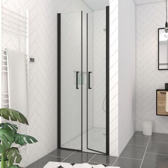Dubbele Douche Draaideur Saloon 80 X 200cm - Zwart Profiel - 6 Mm Helder Glas