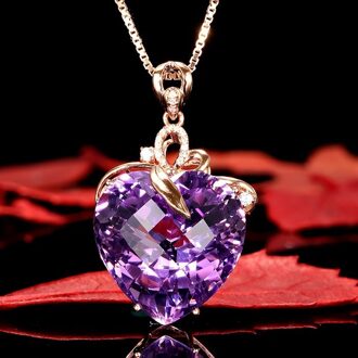 Dubbele Fair Luxe Hart Hanger Ketting Voor Vrouwen Purple Crystal Rose Goud Kleur Mode-sieraden Voor Party KAN029