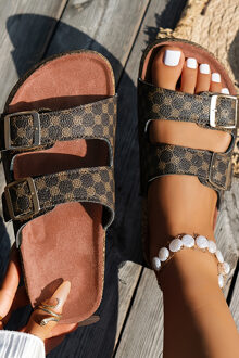 Dubbele Gesp Kurk Sandalen Met Monogramprint Bruin