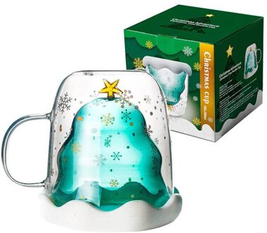 Dubbele Glas Koffie Mok Hittebestendig Glas Creatieve Ster Wens Kerstboom Vorm Geschikt Voor Vrouwen En Kinderen kantoor