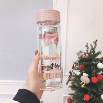 Dubbele Glas Water Fles 300Ml Leuke Transparante Draagbare Water Cup Sap Flessen Thee Cup Vrouwelijke Student Creatieve Handige Beker