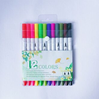 Dubbele Hoofd Aquarel Pennen Set Zachte Vilten Borstel Tips Pen Fineliner Art Markers Tekening Liner Graffiti Schoolbenodigdheden Briefpapier 12 stk