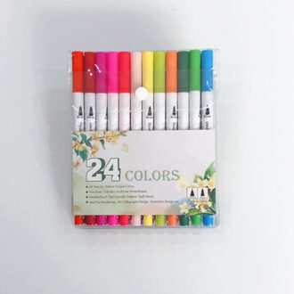 Dubbele Hoofd Aquarel Pennen Set Zachte Vilten Borstel Tips Pen Fineliner Art Markers Tekening Liner Graffiti Schoolbenodigdheden Briefpapier 24 stk