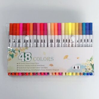 Dubbele Hoofd Aquarel Pennen Set Zachte Vilten Borstel Tips Pen Fineliner Art Markers Tekening Liner Graffiti Schoolbenodigdheden Briefpapier 48stk
