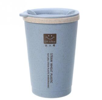 Dubbele Isolatie Tarwe Fiber Koffie Mok Mok Milieubescherming Lekvrije Ontbijt Melk Mok 280Ml Blauw