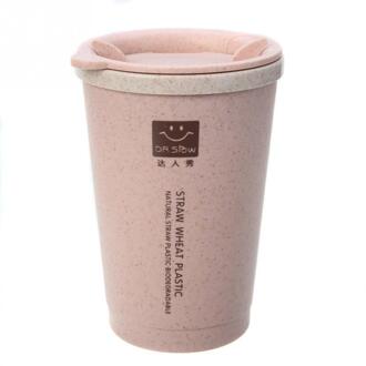 Dubbele Isolatie Tarwe Fiber Koffie Mok Mok Milieubescherming Lekvrije Ontbijt Melk Mok 280Ml Roze