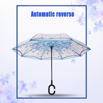 Dubbele Laag Omgekeerde Paraplu Auto Reverse Paraplu Winddicht Uv Bescherming Grote Rechte Paraplu Blauw