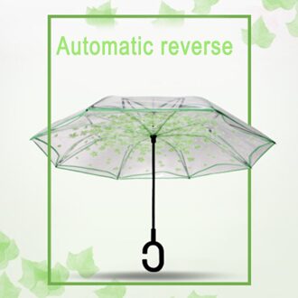 Dubbele Laag Omgekeerde Paraplu Auto Reverse Paraplu Winddicht Uv Bescherming Grote Rechte Paraplu groen