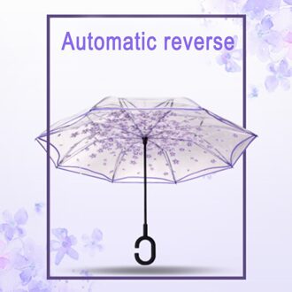 Dubbele Laag Omgekeerde Paraplu Auto Reverse Paraplu Winddicht Uv Bescherming Grote Rechte Paraplu Paars