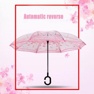 Dubbele Laag Omgekeerde Paraplu Auto Reverse Paraplu Winddicht Uv Bescherming Grote Rechte Paraplu Roze
