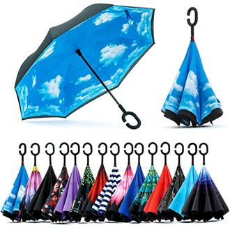 Dubbele Laag Omgekeerde Paraplu Reverse Opvouwbare Paraplu Winddicht UV Bescherming Grote Rechte Paraplu voor Auto Regen Outdoor blauw