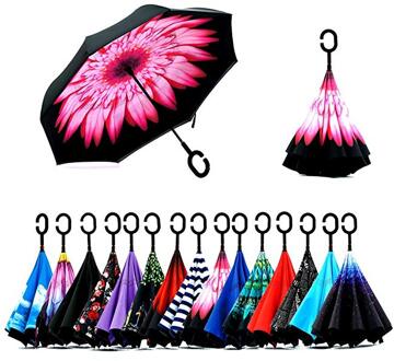 Dubbele Laag Omgekeerde Paraplu Reverse Opvouwbare Paraplu Winddicht UV Bescherming Grote Rechte Paraplu voor Auto Regen Outdoor rood