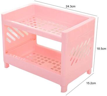 Dubbele Laag Opbergrek Desktop Eenvoudige Organisator Plank Bureau Accessoires Houder Kantoor School Slaapkamer Badkamer Keuken roze