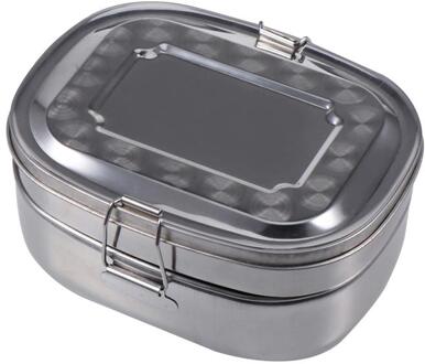 Dubbele Laag Roestvrij Staal Lunchbox Vierkante Geïsoleerde Fast Food Doos Verdeeld Student Lunchbox (Zilver-Medium Size)