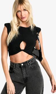 Dubbele Laag Slinky Knoop Voorkant Schouderpad Top, Black - 42