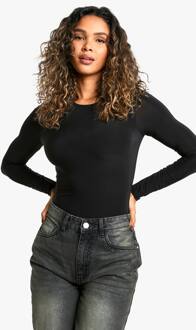 Dubbele-Laag Slinky One Piece Met Lange Mouwen En Ronde Hals, Black - 34