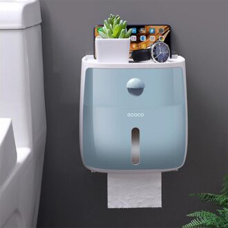 Dubbele Laag Toiletrolhouder Waterdichte Opbergdoos Wandcloset Roll Dispenser Draagbare Toiletpapier Houders blauw