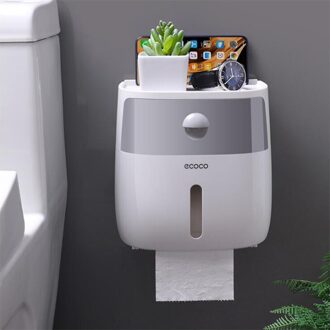 Dubbele Laag Toiletrolhouder Waterdichte Opbergdoos Wandcloset Roll Dispenser Draagbare Toiletpapier Houders grijs