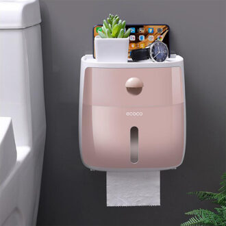 Dubbele Laag Toiletrolhouder Waterdichte Opbergdoos Wandcloset Roll Dispenser Draagbare Toiletpapier Houders roze