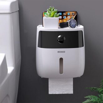 Dubbele Laag Toiletrolhouder Waterdichte Opbergdoos Wandcloset Roll Dispenser Draagbare Toiletpapier Houders zwart
