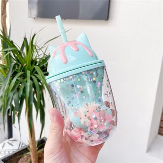 Dubbele Lagen Kat Poot Plastic Waterfles Met Stro Koreaanse Stijl Creatieve Mok Voor Melk Koffie Thee Cup Keuken accessoires