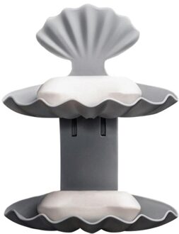 Dubbele Lagen Shell Stijl Zeep Afvoer Doos Badkamer Accessoires Wall Mounted Zeepbakje Houder Mand Douche Zeep Opslag Plank Grijs