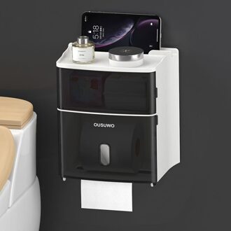 Dubbele Lagen Wc Tissue Doos Toiletrolhouder Waterdicht Papier Dispenser Voor Wc Thuis Opbergdoos Badkamer Accessoires zwart