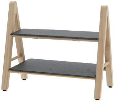 Dubbele Leisteen/bamboe serveerplank voor voedsel en hapjes 32 x 17 x 26 cm