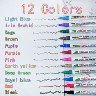 Dubbele Lijn Overzicht Pennen, 12/18 Kleuren Self-Outline Metallic Markers Glitter Outline Pennen Schrijven Tekening Pennen Doodle Verblinden Pen 12stk 1 reeks goud