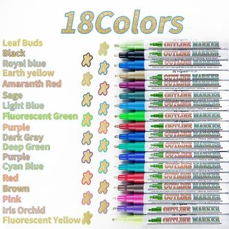 Dubbele Lijn Overzicht Pennen, 12/18 Kleuren Self-Outline Metallic Markers Glitter Outline Pennen Schrijven Tekening Pennen Doodle Verblinden Pen 18stk 1 reeks goud