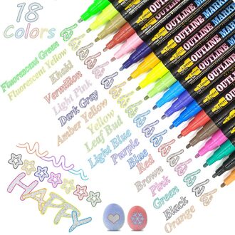 Dubbele Lijn Overzicht Pennen, 12/18 Kleuren Self-Outline Metallic Markers Glitter Outline Pennen Schrijven Tekening Pennen Doodle Verblinden Pen 18stk 1 reeks zilver