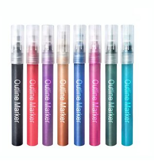 Dubbele Lijn Pen 8 Kleuren Glitter Markeerstift Fluorescerende Overzicht Pennen Voor Card Schrijven, tekening Diy Art Ambachten # G30 2MM