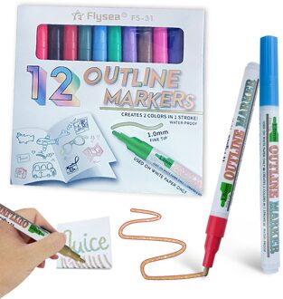 Dubbele Lijn Pen Droom Dubbele Lijn Overzicht Pen 12/18 Kleur Set Diy Droom Fluorescerende Potlood Overzicht Pennen Student 12 kleur