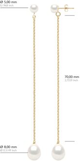 Dubbele Oorbellen Geel Goud - Echte Gecultiveerde Zoetwaterparels Knop 5-6 mm + Peer 8-9 mm - One Size