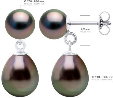 Dubbele Oorbellen - Wit Goud - Echte Geconstitueerde Tahiti Parel Ronde 7-8 en Perelaar 9-10 mm Zilver - One Size