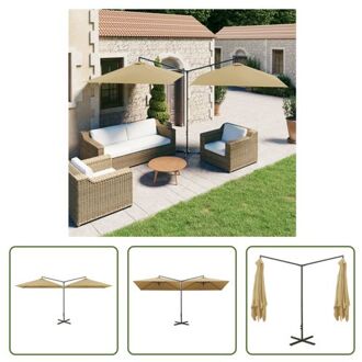 Dubbele Parasol - 600 x 290 x 260 cm - Stof (100% polyester) en gepoedercoat staal - Taupe - Met