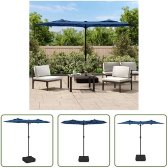 Dubbele Parasol - Elegante - Polyester - Azuurblauw en Donkergrijs - 316x145x240cm - Zwengelmechanisme