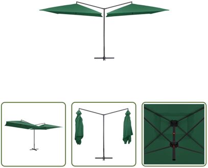 Dubbele Parasol - Groen - 485 x 250 x 260 cm - UV-beschermend polyester - Stabiel en duurzaam