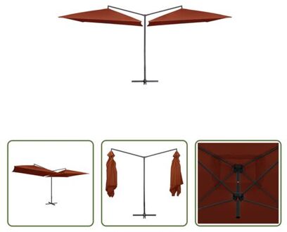 Dubbele Parasol - Terracotta - 485 x 250 x 260 cm - UV-beschermend - Eenvoudig te monteren Bruin