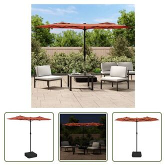 Dubbele Parasol Terracotta/Donkergrijs - 316x145x240 cm - LED-verlichting Oranje