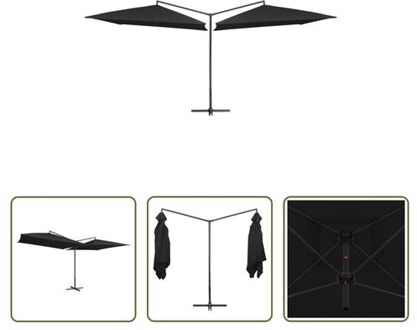 Dubbele Parasol - Tuinparasol - 485x250x260 cm - UV-beschermend polyester Zwart