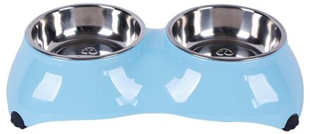 Dubbele Pet Bowls Hond Voedsel Water Feeder Rvs Huisdier Drinken Dish Feeder blauw / S-Within 2.5 kg pets