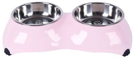 Dubbele Pet Bowls Hond Voedsel Water Feeder Rvs Huisdier Drinken Dish Feeder roze / S-Within 2.5 kg pets