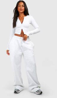 Dubbele Rits Lange Mouw Geribde Top En Rechte Pijp Jogger Set, Ash Grey - XS