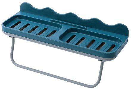 Dubbele Rooster Zeepbakje Wandmontage Wasserij En Gezicht Zeep Houder Zonder Ponsen Drain Drain Cover Rack Badkamer Handdoek rack Blauw