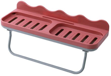 Dubbele Rooster Zeepbakje Wandmontage Wasserij En Gezicht Zeep Houder Zonder Ponsen Drain Drain Cover Rack Badkamer Handdoek rack Rood