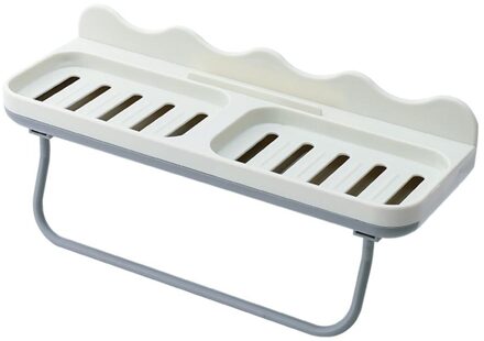 Dubbele Rooster Zeepbakje Wandmontage Wasserij En Gezicht Zeep Houder Zonder Ponsen Drain Drain Cover Rack Badkamer Handdoek rack wit