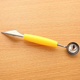 Dubbele Rvs Meloen Baller Keuken Cut Watermeloen Vleesmes Fruit Graven Lepel Schotel Lepel geel