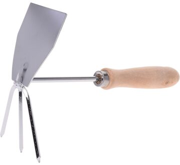 dubbele schoffel staal/hout zilver/bruin Zilverkleurig