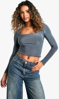 Dubbele Slinky Top Met Vierkante Halslijn En Lange Mouwen, Grey - 40